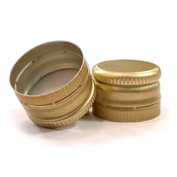 Machine applied 18 x 12mm Gold Cap Gold Aluminium pre-threaded bottle screw cap