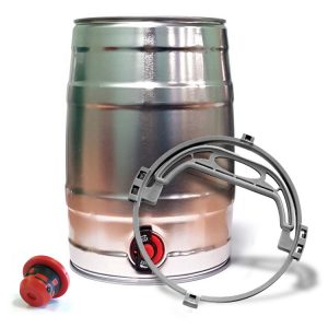Mini Keg Bundle A silver 5 litre universal beer keg with bung and handle available to buy online for UK delivery.