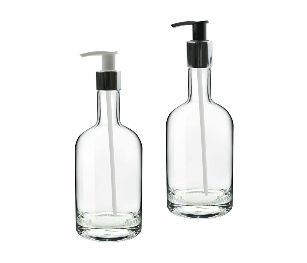 glass bottles with dispensing pumps