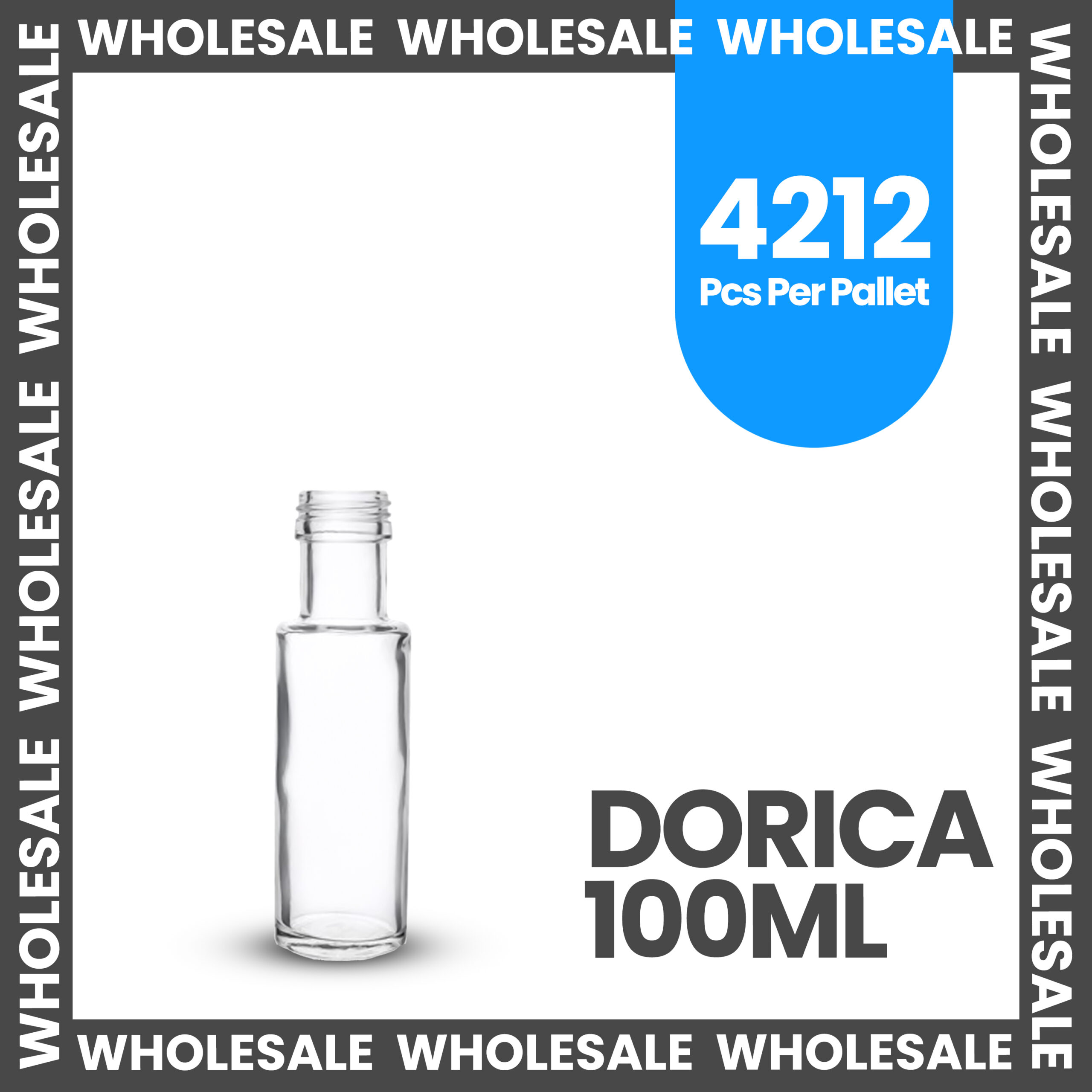 Wholesale repeated around image as a border. Picture of a bottle called Dorica 100ml. 4212 pcs per pallet