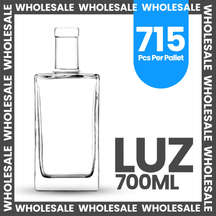Wholesale word repeated around image as a border. Picture of a bottle which is LUZ700ml. Some text reads 715 per pallet