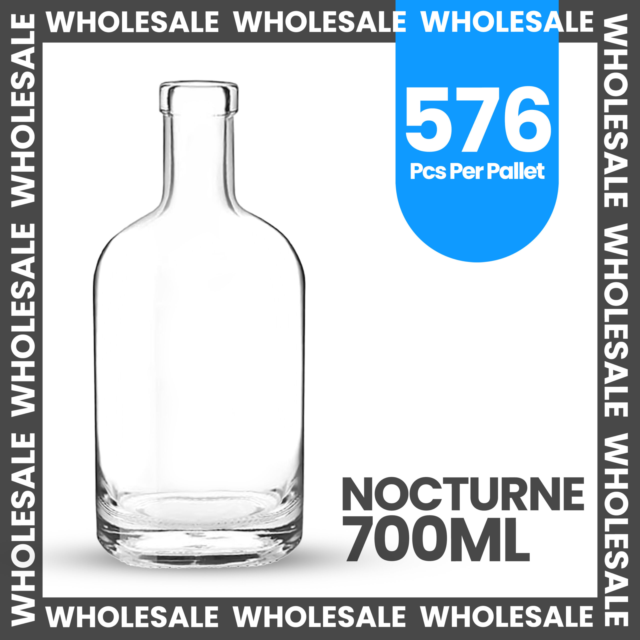 Wholesale word repeated around image as a border. Image is Nocturne 700ml, 576 pcs per pallet.